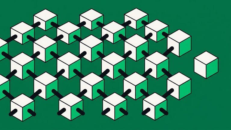 Flat isometric illustration. A grid of identical units in ordered rows, all interconnected to their neighbours, with one unit set apart at the edge connected to nothing. The pattern and its exception are the subject.