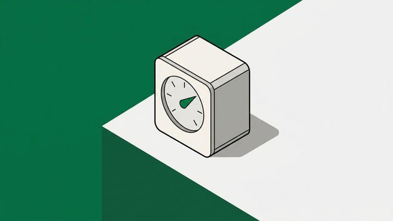 Flat isometric illustration. One sealed instrument housing with a single dial on its face, small in the frame, sitting alone on a plain surface with generous empty field around it. Quiet and understated. No cables, no other objects.